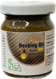 A small 50ml sample jar of Livos Alis Decking Oil in Boxtree colour.