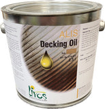 A 2.5 litre can of Livos Alis Decking Oil in Oak colour.