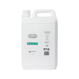 Image shows a white plastic 5 litre container in a jerrycan shape . The container is labelled Plant Based Body and Hair Cleanser Patchouli Envirocare 5 litres