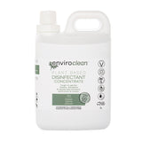 Image shows a white plastic 2 litre container in a jerrycan shape . The container has a screwtop lid and is labelled EnviroClean Disinfectant Concentrate 2 litres