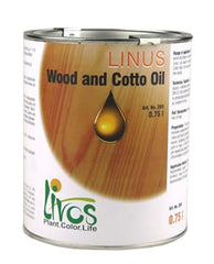 A 750ml can labelled Linus Wood and Cotto Oil 